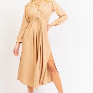 Area Stars Tan Midi Drawstring‎ Waist Shirt Dress Medium